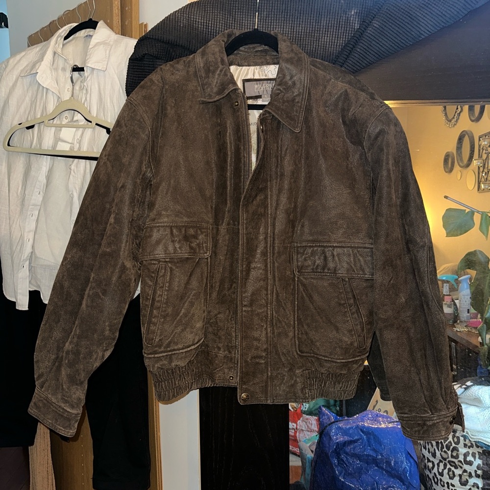 Vintage Wilsons Distressed Leather Brown Bomber Jacket